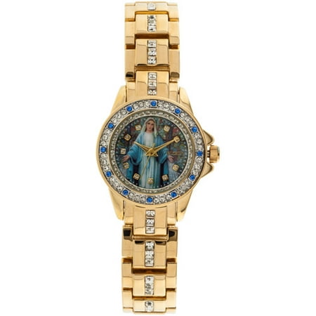 Elgin Virgin Mary Graphic Dial Crystal Accented Gold-Tone Watch