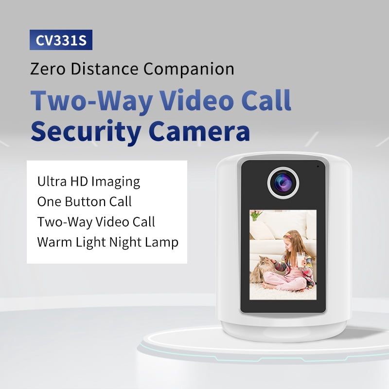 2 Way Video Camera with 2.4" HD Screen Warm Night Light One-Button Video Call 2K HD Resolution Human Detection Auto PTZ Tracking Compatible with Alexa SD Card Cloud Storage(Excluding SD card)