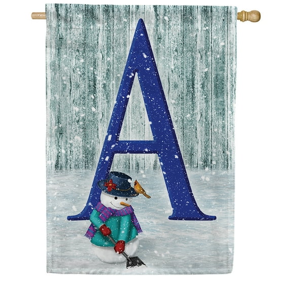 America Forever Winter Monogram Letter A House Flag Vertical Double Sided 28 x 40 inches Snowman in Winter Holiday Seasonal Flags for Outdoor, Yard, Porch Decoration, Merry Christmas House Flag