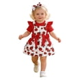thumbnail image 2 of Baby Girls Ladybug Print 3Pcs Outfit Set Short Sleeve Bodysuit Ruffle Suspender Skirt with Bows Cute Cartoon Headband Romper Dress Set, 2 of 9
