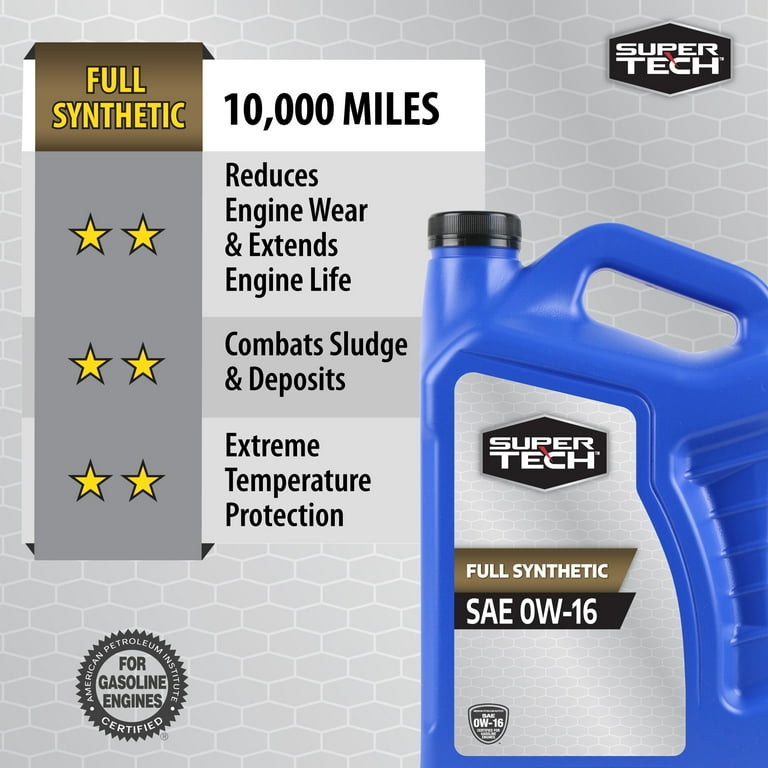 Super Tech Full Synthetic SAE 0W-16 Motor Oil, 5 Quarts for Toyota