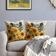 thumbnail image 3 of Sunflower Bee Pillow Covers 20x20 Set of 2 Spring Summer Yellow Floral Decorative Throw Pillows Outdoor Farmhouse Pillowcases Linen Cushion Case Decor for Home Sofa Couch Bed, 3 of 6