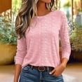 thumbnail image 5 of Fmbrln Women's 3/4 Length Sleeve Tops Stripe Crew Neck T Shirts Fall Casual Loose Soft Shirts Pink 3XL, 5 of 5