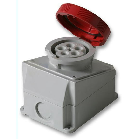 PRO POWER - 16A, 415V, Surface Mount CEE Socket, 3P+N+E, Red, IP67