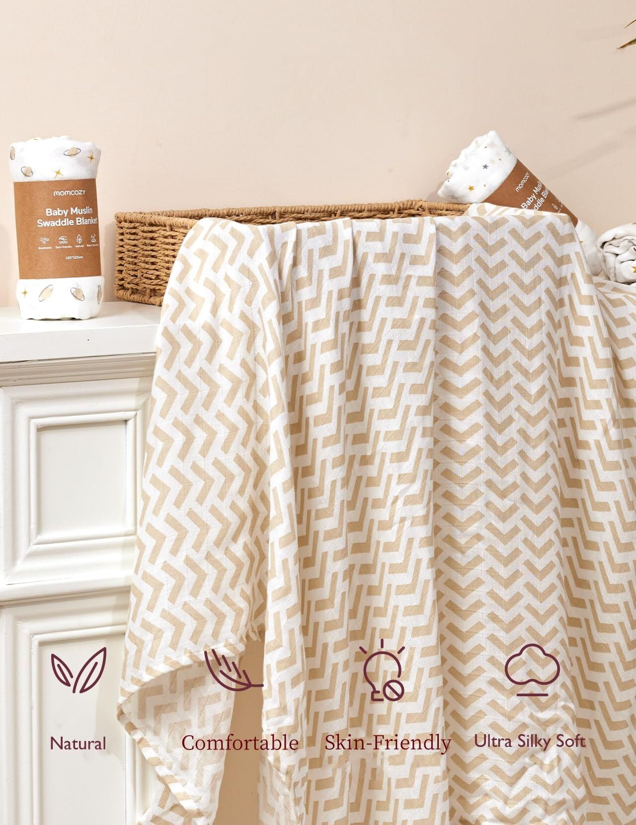 Momcozy Muslin Swaddle Blankets, 47 x 47 in, Breathable 2-Layer