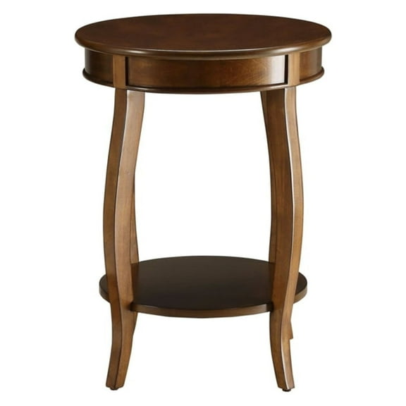 HomeRoots Furniture Solid Wood Round Side Table with Bottom Shelf and 4 Stylish Knee Legs, Walnut - 18" x 18" x 24"