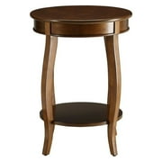 HomeRoots Furniture Solid Wood Round Side Table with Bottom Shelf and 4 Stylish Knee Legs, Walnut - 18" x 18" x 24"