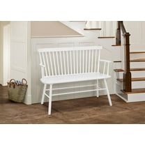 LiviNest Farmhouse Bench with Spindle Back - White Wooden Entryway Bench for Hallway & Living Room - Sturdy Armrest Chair for Home Decor & Sitting