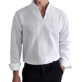 thumbnail image 1 of Camisa de manga larga con cuello en V liso para hombre - Mezcla de poliéster, cuello alto, estilo informal de negocios para todas las estaciones, 1 of 5
