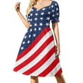 thumbnail image 2 of Star Flag Pirnt Dress USA 4th of July Independence Day Trendy Dresses Short Sleeve Street Casual Dress V Neck Clothes, 2 of 7