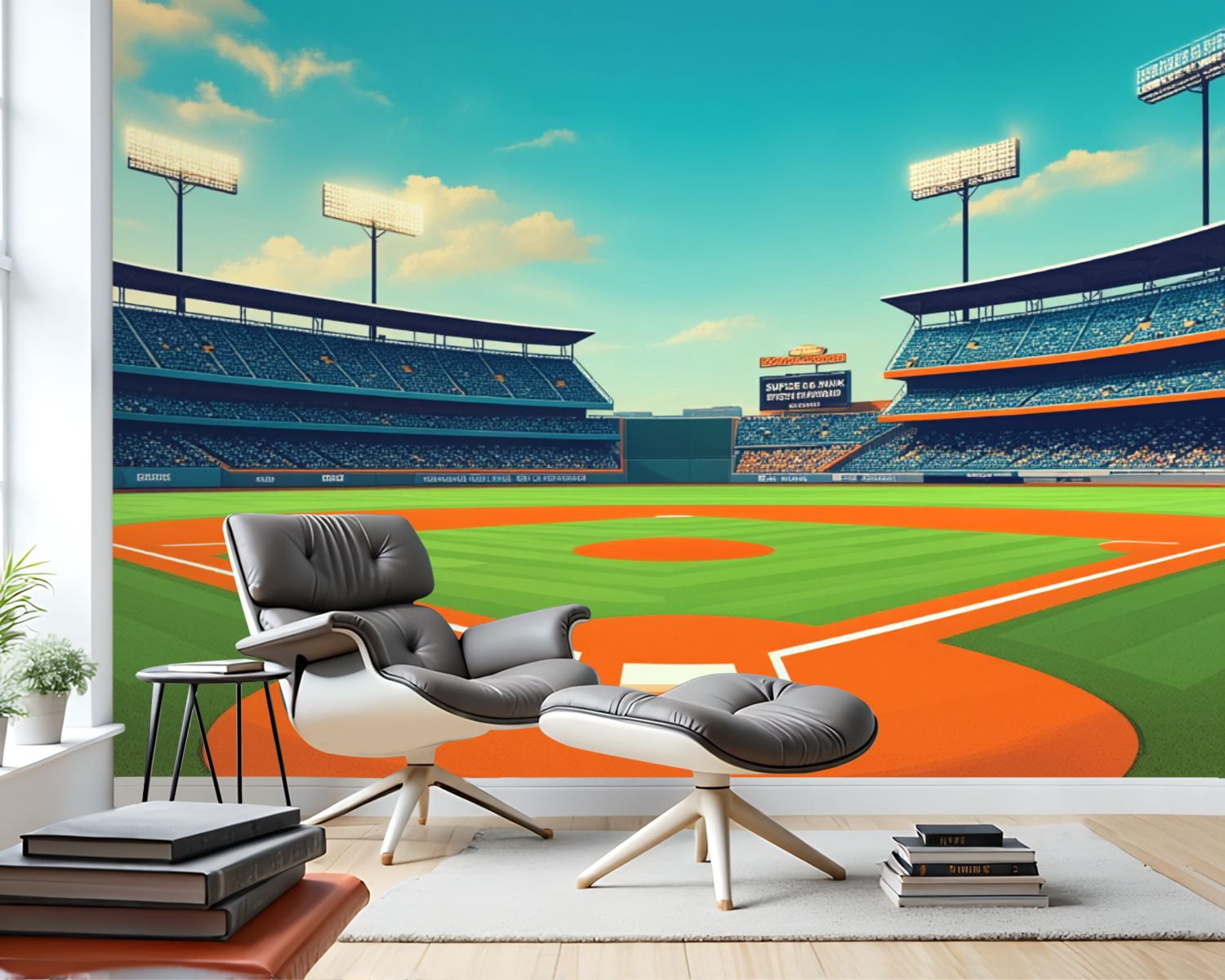 69"x98" Wall Mural Peel and Stick Wallpaper Baseball Stadium Bright Sky Empty Seats Wall Decor Self Adhesive Removable Wall Stickers for Bedroom Living Room