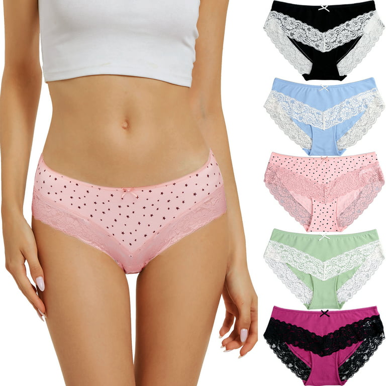 BeautyIn Womens Cotton Briefs Panties Lace Trim Hipster Underwear