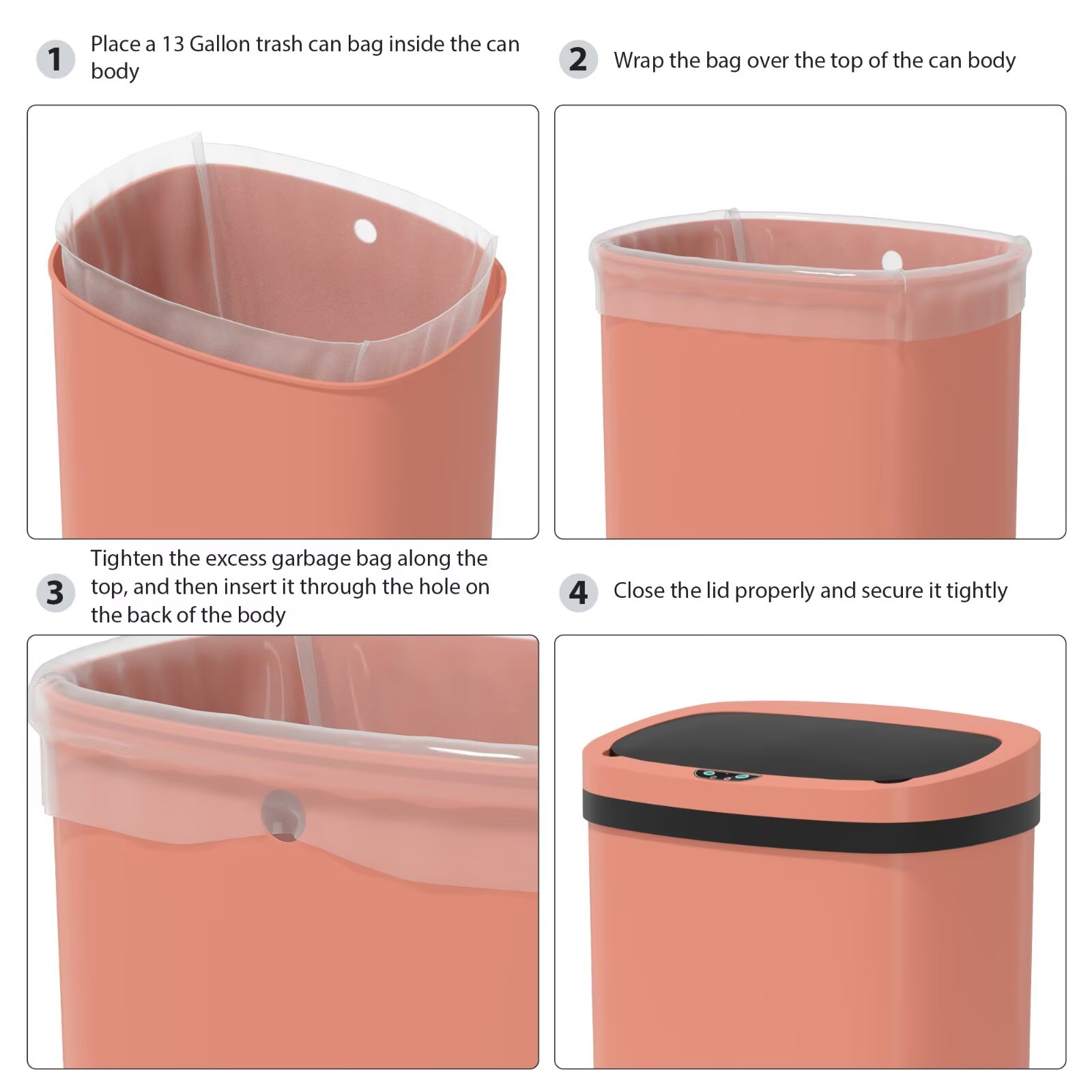 YRLLENSDAN 13 Gallon Trash Can Motion Sensor Touchless Automatic Garbage Cans with Lid and Odor Filter for Kitchen Bedroom Office Living Room, Pink