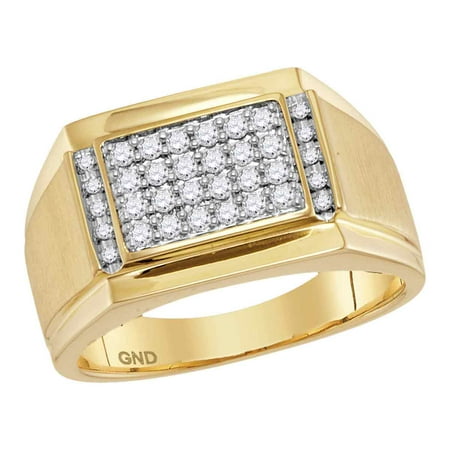 14k Mens Diamond Rings - 14kt Yellow Gold Mens Round Natural Diamond Square Cluster Fashion Ring (.37 cttw.) size- 10