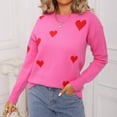 thumbnail image 7 of Valentines Day Sweater for Women Casual Knit Cute Heart Sweaters Crew Neck Long Sleeve Pullover Top Hot Pink, XL, 7 of 7