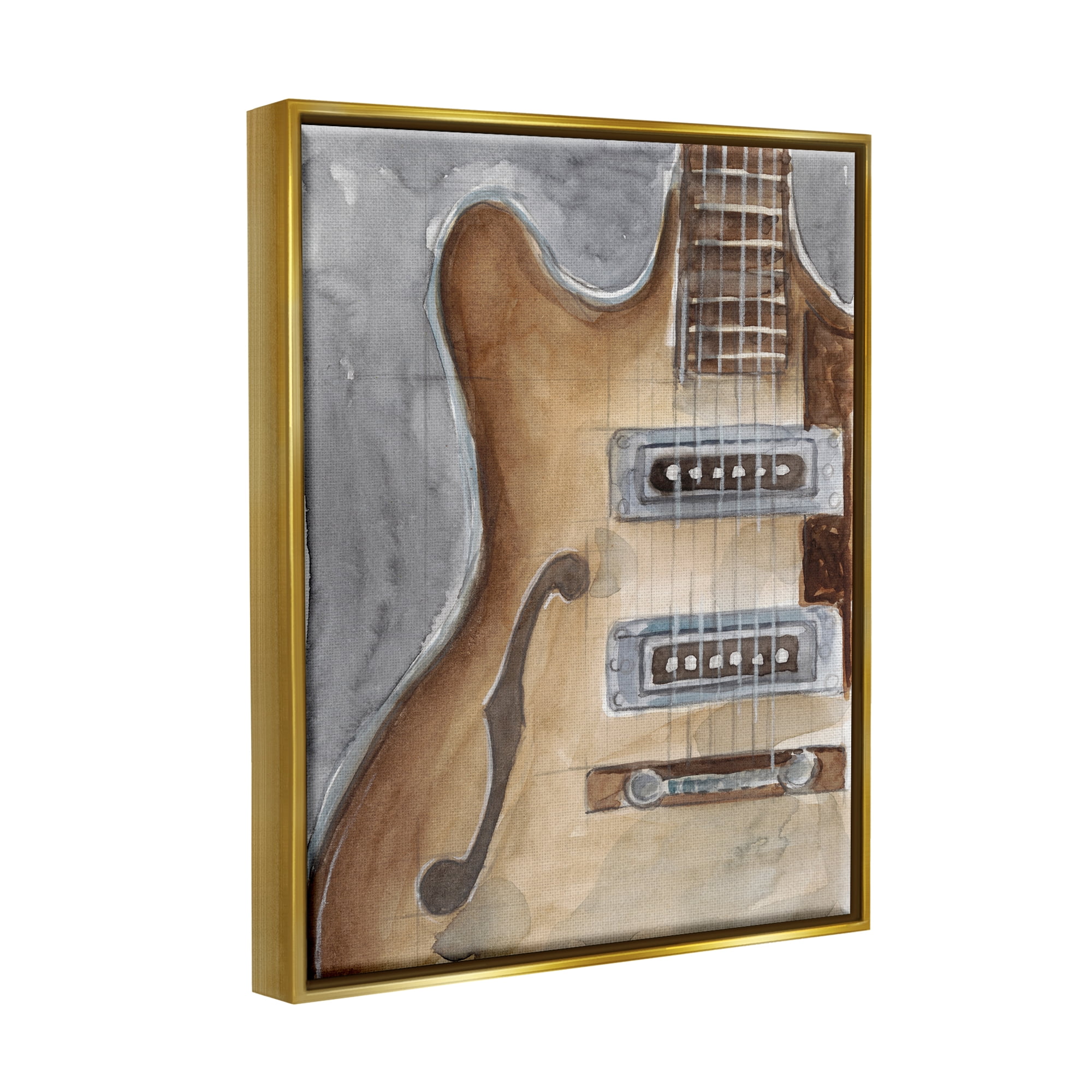 Stupell Industries Electric Guitar Painting Beauty & Fashion Painting Gold Floater Framed Art Print Wall Art, 17 x 21