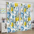 thumbnail image 5 of Watercolor Lemon Kitchen Curtains, Rustic Vintage Blue Tile Flower Botanical Plants Farmhouse Fresh Fruits Blackout Window Drapes for Cafe Living Room Bedroom, 84" W X 84" L, 5 of 6