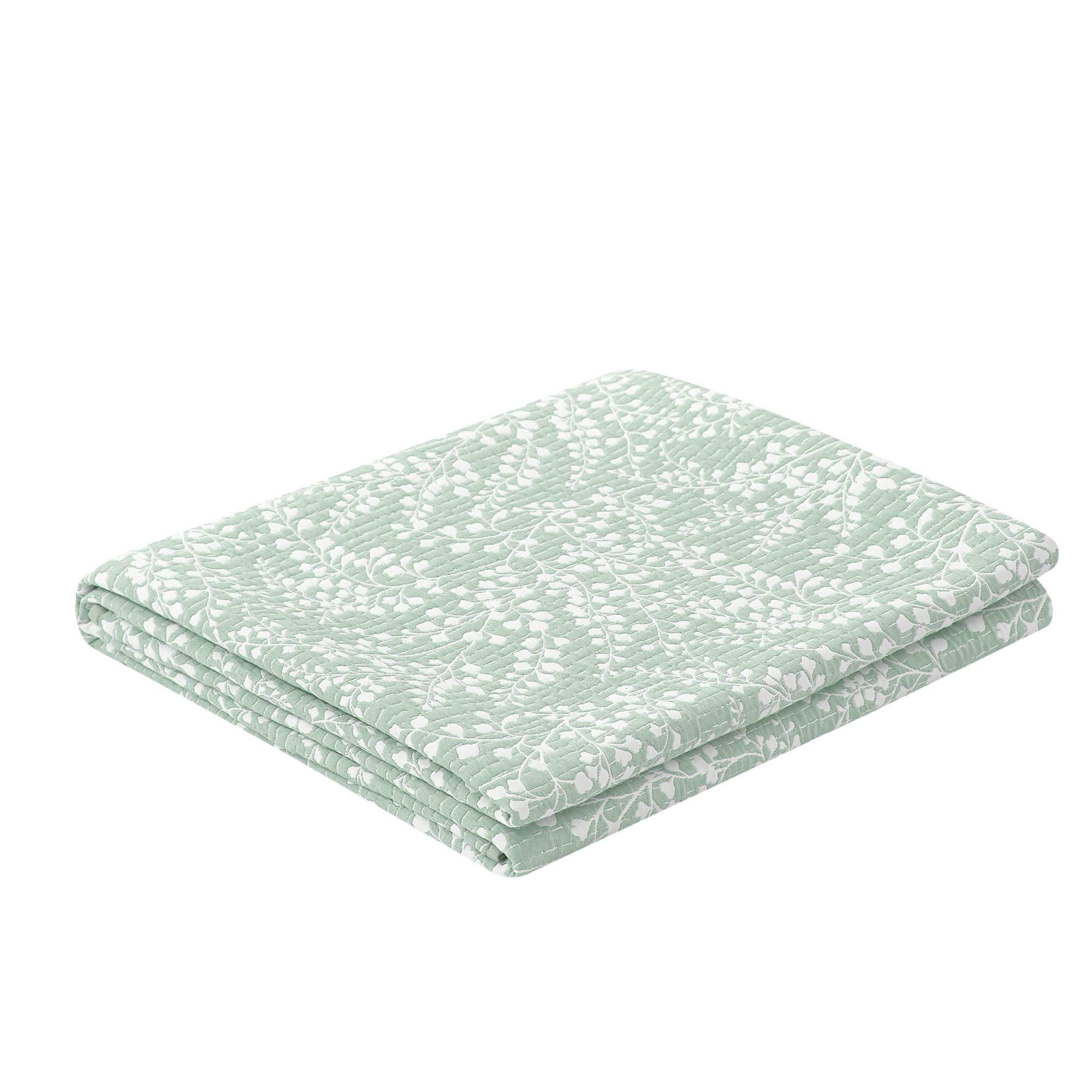 Mainstays Botanical Floral Stitched Quilt, King, Light Green, Reversible Lightweight Bedding