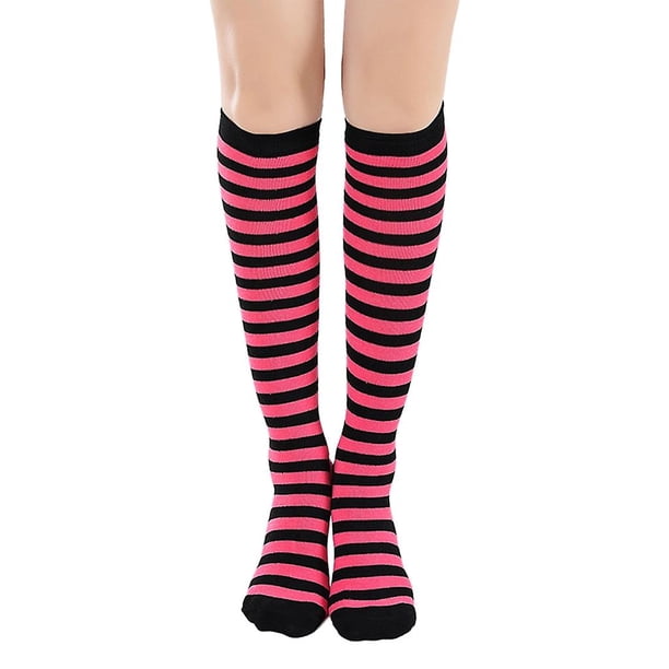 Calcetines hasta la rodilla a rayas de colores Calcetines de elfo hasta la rodilla Calcetines largos a rayas elásticos