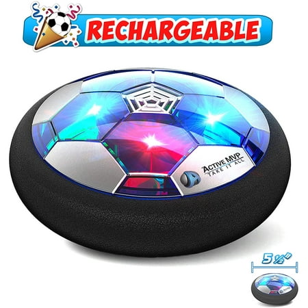 Hover Soccer Ball Boy Toys Rechargeable, Toddlers Kids Indoor Air Soccer Ball Floating LED Light Up, Power Kick Disc Fun with Foam Bumper (No AA Battery Needed) Gift For Boys Girls Age 2 3 4 5 6 7 8