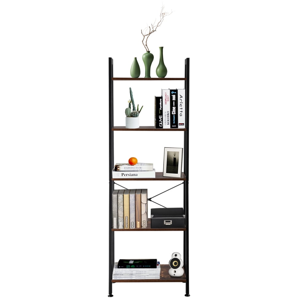 Kepooman 5-Tier Ladder Shelf, Rustic Leaning Shelf, Vintage Ladder Bookshelf, Utility Organizer Shelves, Metal Frame Furniture, Brown Kepooman 5-Tier Ladder Shelf, Rustic Leaning Shelf, Vintage Ladder Bookshelf, Utility Organizer Shelves, Metal Frame Furniture, Brown