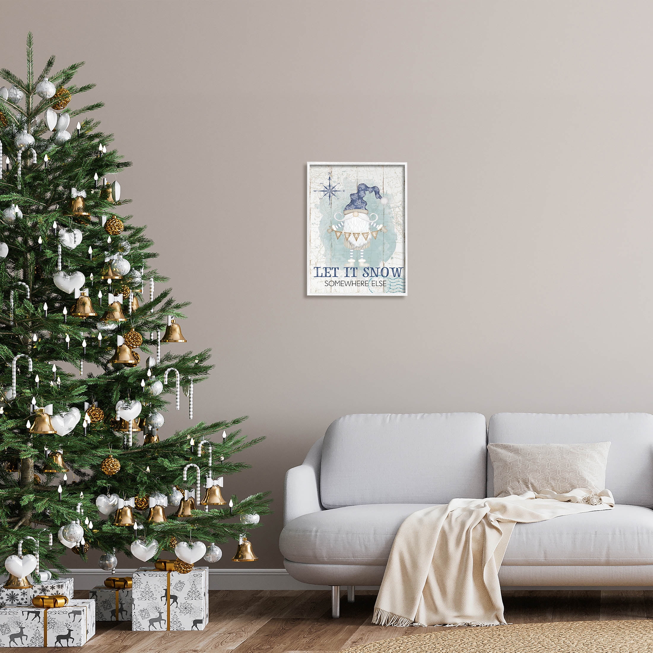 Stupell Industries Let It Snow Somewhere Else Gnome Graphic Art White Framed Art Print Wall Art, Design by Jennifer Pugh