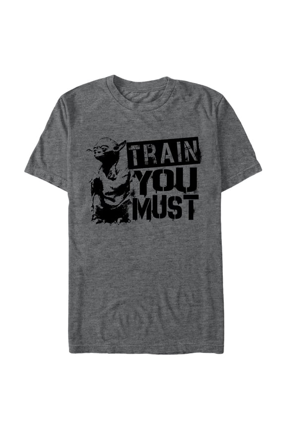 Men's Star Wars Yoda Train You Must Graphic Tee Charcoal Heather Large