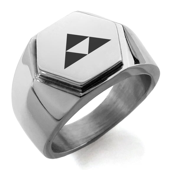 Stainless Steel Houjou Samurai Crest Engraved Hexagon Crest Flat Top Biker Style Polished Ring
