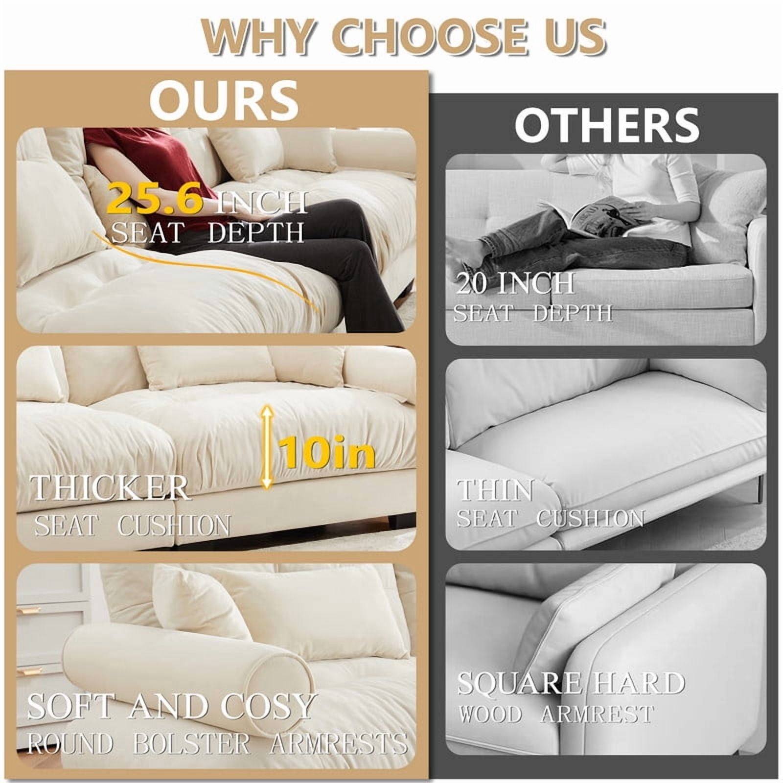 130" Modular Sectional Sofa with 2 Ottomans, 3-Seater Velvet Couch , Convertible U-Shaped Sofa, Deep Seat Cloud Couch with Pillows, Modern Sofa for Living Room, Apartment, Beige