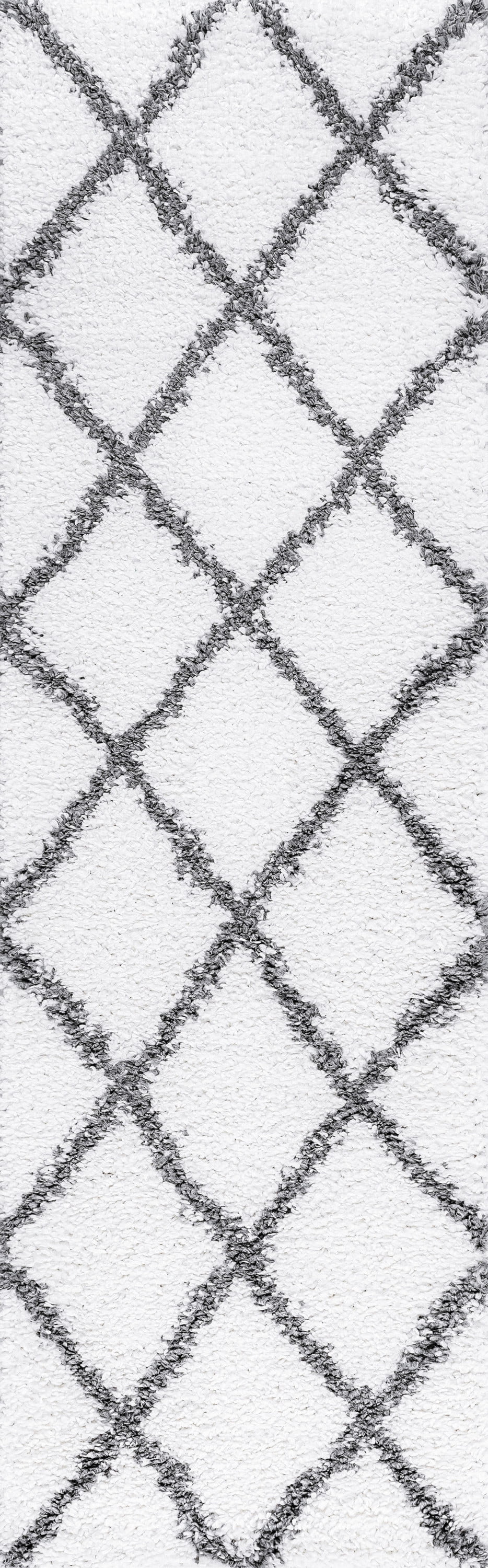 Bliss Rugs Transitional Diamond 2'3'' x 7'3'' White and Gray Polypropylene Indoor Runner Rug, 2'3'' x 7'3''
