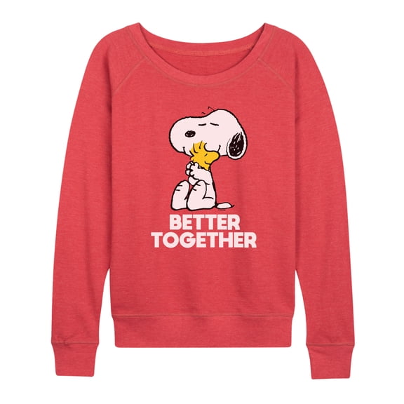 Peanuts - Better Together Women's Lightweight French Terry Wide Neck Long Sleeve Graphic Shirt