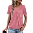thumbnail image 2 of Qwertyu Womens Tops Short Sleeve V Neck T Shirts 2026 Spring Summer Beach Vacation Clothes Casual Loose Ruched Top Pink S, 2 of 4