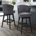 thumbnail image 2 of 30" Bar Stool With Gray Seat And Wood Frame, Swivel Enabled Fabric Upholstered Reassuring Footrest, 2 of 5
