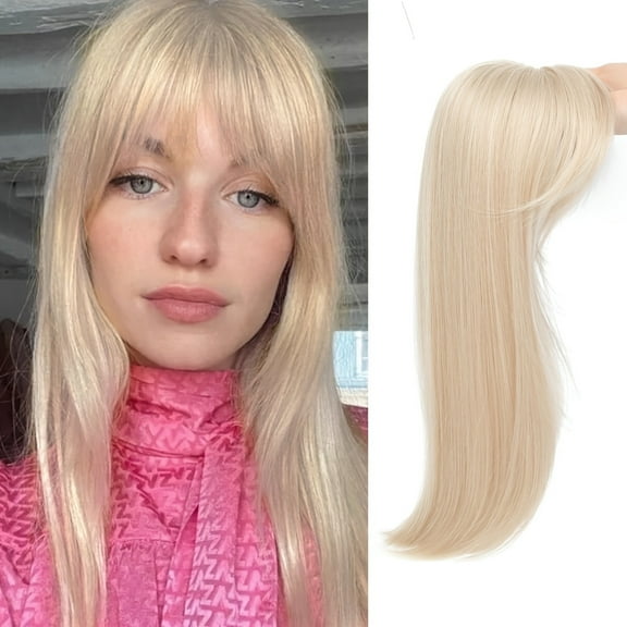 XmhyTop Hair Topper for Women with Thinning Hair, 18 Inch Long Clip-in 360° 3D Side Bangs Pieces, Blonde