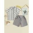 thumbnail image 2 of CIYCuIT Toddler Baby Boys Summer Clothes Striped Print Short Sleeve Button Shirt + Elastic Waist Shorts 2Pcs 6M 12M 18M 24M 3T Infant Casual Gentleman Shorts Sets, 2 of 9