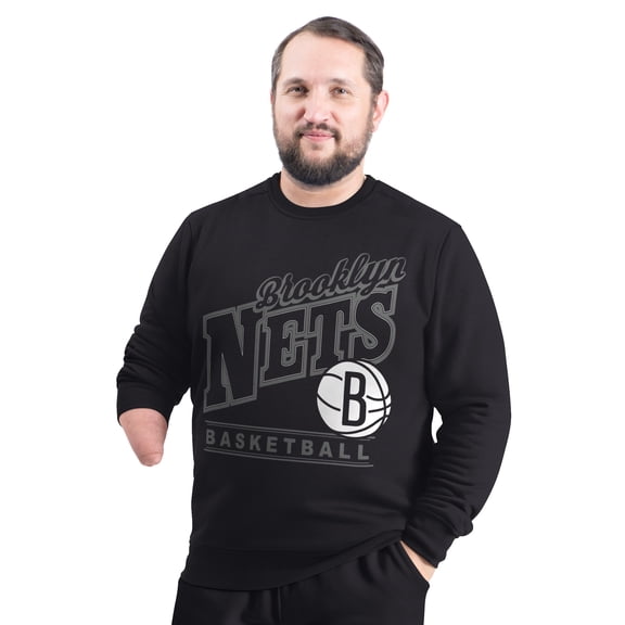 Men's G-III Sports by Carl Banks Black Brooklyn Nets Adaptive Headliner Fleece Crewneck Sweatshirt