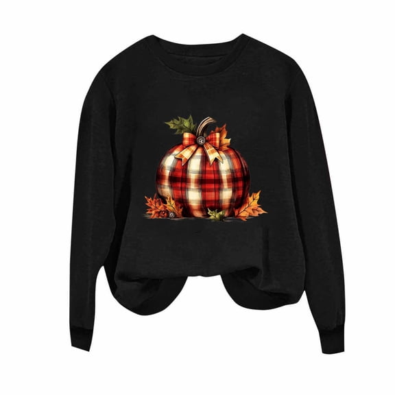 wdsxpo Sweatshirt for Women Thanksgiving Pumpkin Graphic Sweatshirt Trendy Print Long Sleeve Crewneck Sweatshirt Thankful Gift