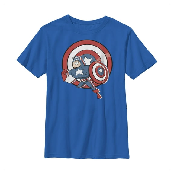 Boy's Marvel Cartoon Captain America Shield  Graphic Tee Royal Blue Medium