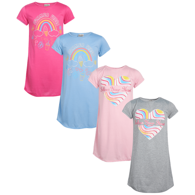Sweet Sassy Girls Pajamas 4 Piece Short Sleeve Sleep Shirt