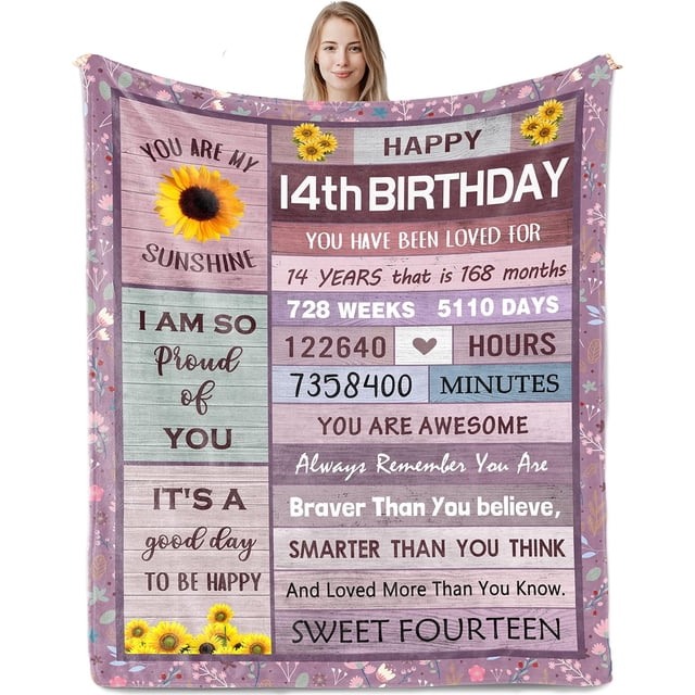 LHSHID Gifts for 14 Year Old Girl Birthday Gifts for 14 Year Old Girl14th Birthday Decorations Birthday Gifts for Teen Girls 14 Best 14th Birthday Gifts Blanket 60"x80"