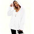 thumbnail image 3 of Scyoekwg Women's Hooded Fleece Zip Up Jacket Long Sleeve Drawstring Sherpa Coat with Side Pockets Soft Warm Loose Fit Fall Winter Outerwear,Size:S-XXL, 3 of 7