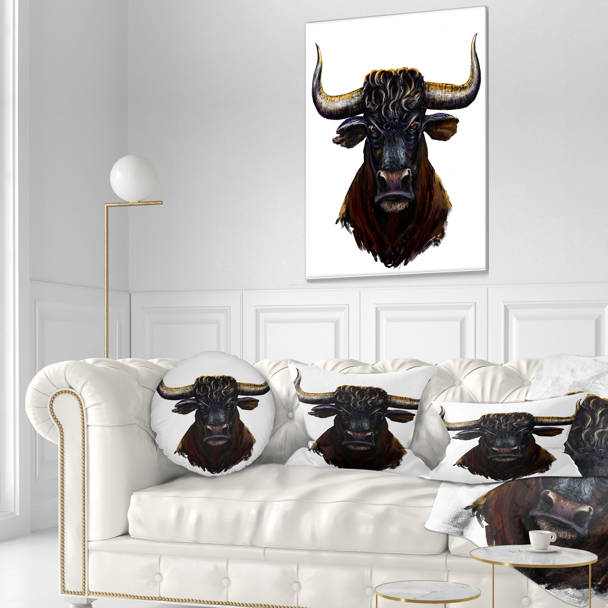 Designart Furious Bull Illustration Art - Animal Throw Pillow - 12x20
