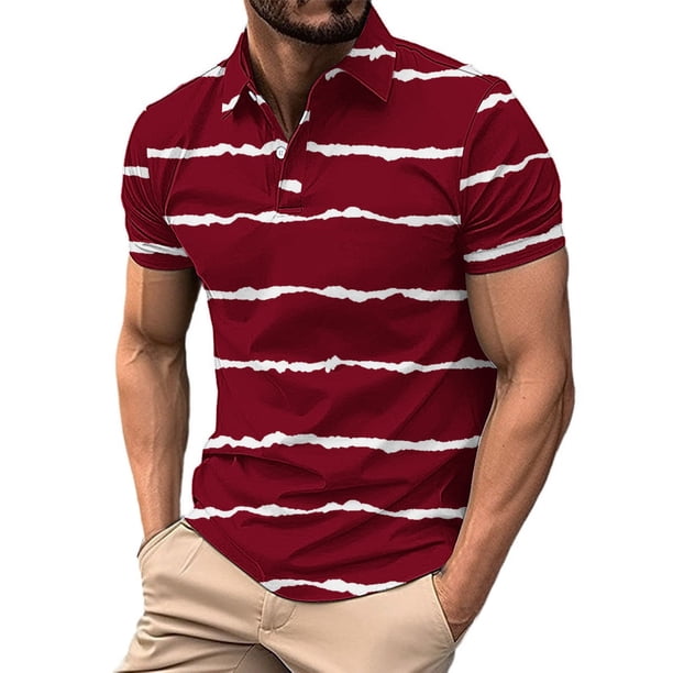 Los Hombres de Manga Corta Botón Arriba de la Camisa de la Impresión Del Suéter de la Camisa de Cuello de Vuelta, Poliéster