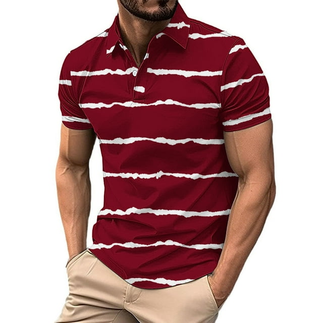 Los Hombres de Manga Corta Botón Arriba de la Camisa de la Impresión Del Suéter de la Camisa de Cuello de Vuelta, Poliéster