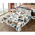thumbnail image 4 of Ambesonne Puppy Emoji Fitted & Top Sheet Set with Sham, Cartoonish Dog World, Off White Teal Chocolate, 4 of 5