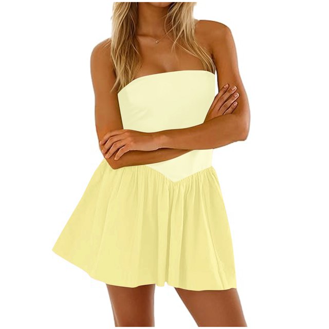 LOVZFMLL Robes Femmes Mode Couleur Unie Poche Sans Manches Robe Épaules Dénudées