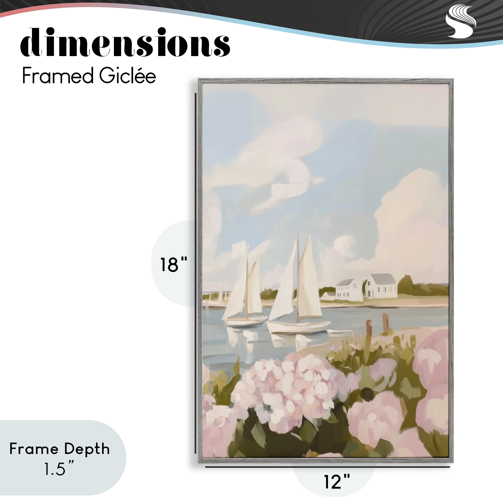 Stupell Industries Pink Hydrangeas with Sailboats Gray Framed Giclee Art, design by Sisi and Seb