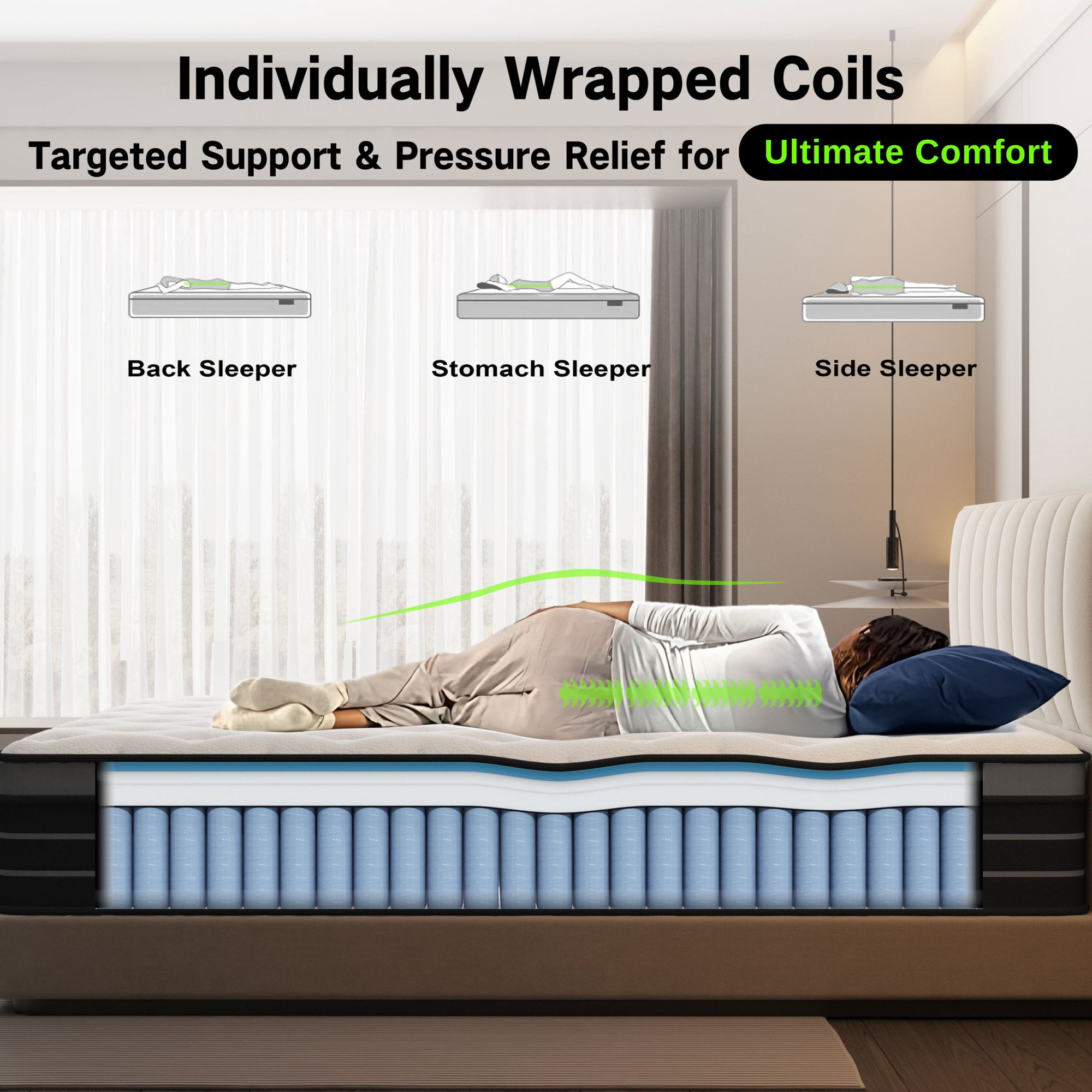 Twin Mattress, 12 Inch Hybrid Innerspring Mattress for Pressure Relief, Motion Isolation, Medium Firm, CertiPUR-US Certified