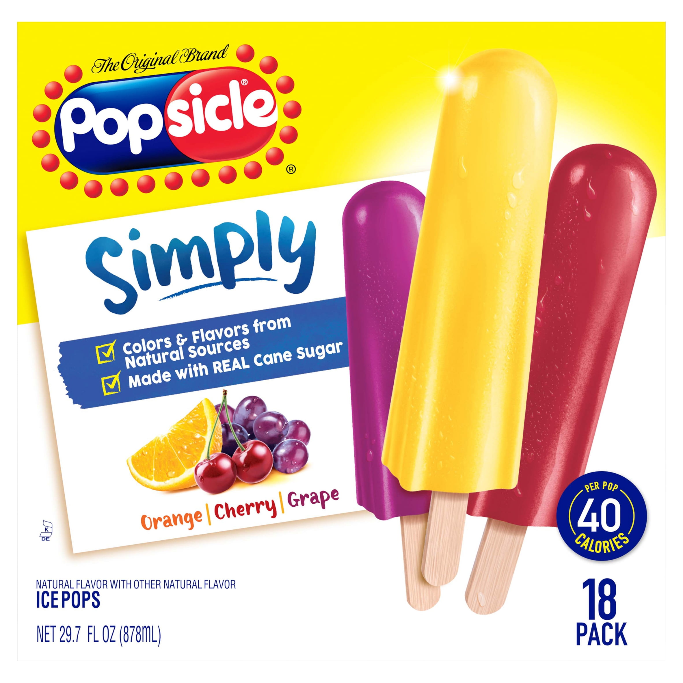 Popsicle Ice Pop Orange Cherry Grape Flavor Ice Pops 18 ct