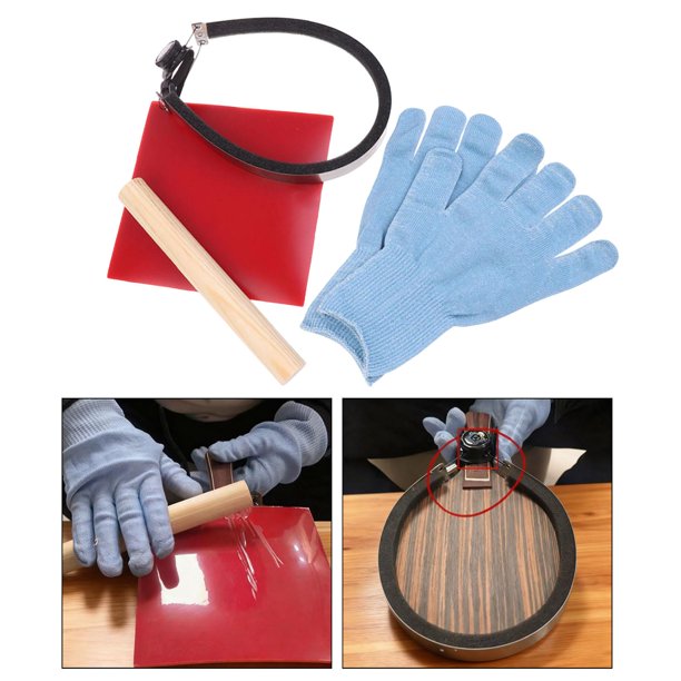 Juego de herramientas para cortar goma de tenis de mesa, máquina cortadora portátil, manual y ergonómica con rodillo de madera y guantes para taller